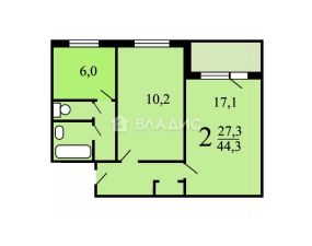 2-комн.кв., 44 м², этаж 5