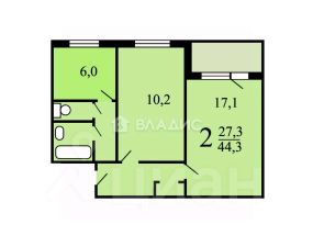 2-комн.кв., 44 м², этаж 5 2-комн.кв., 44 м², этаж 5