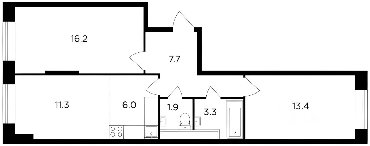Планировка этой квартиры по данным Циан