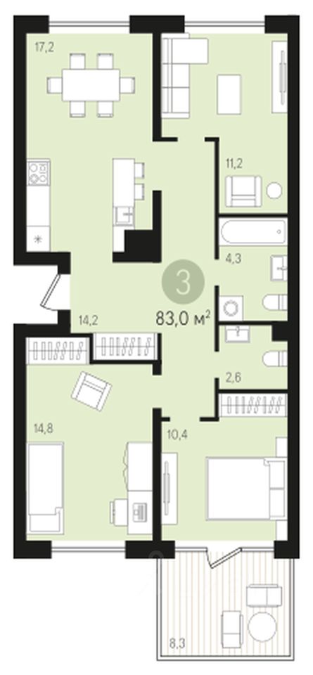 Планировка этой квартиры по данным Циан