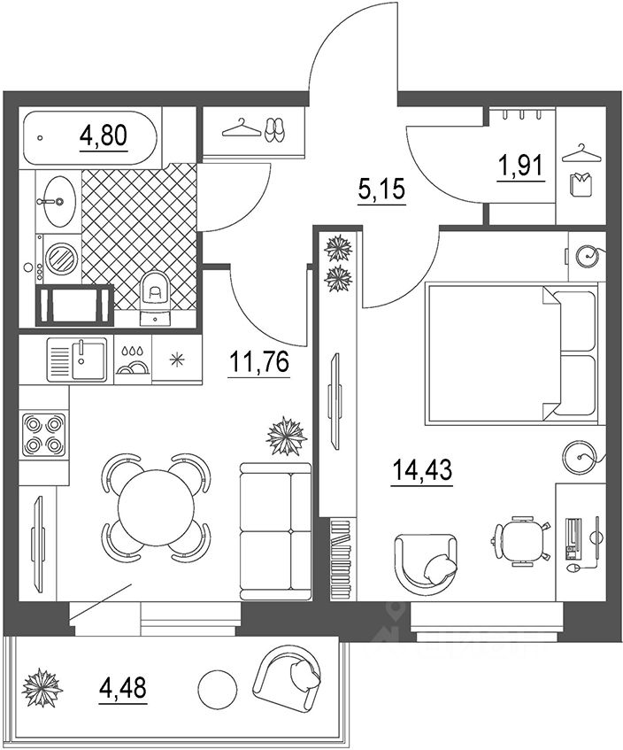 Планировка этой квартиры по данным Циан