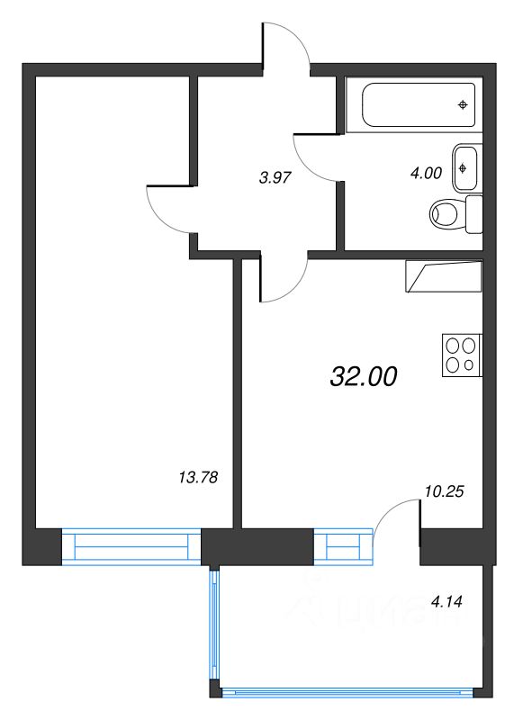 Планировка этой квартиры по данным Циан
