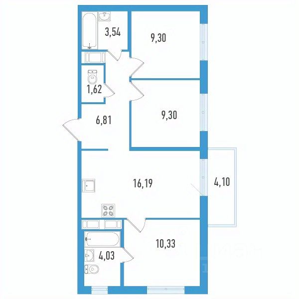 3-комн.кв., 62,4 м², 5/12 этаж