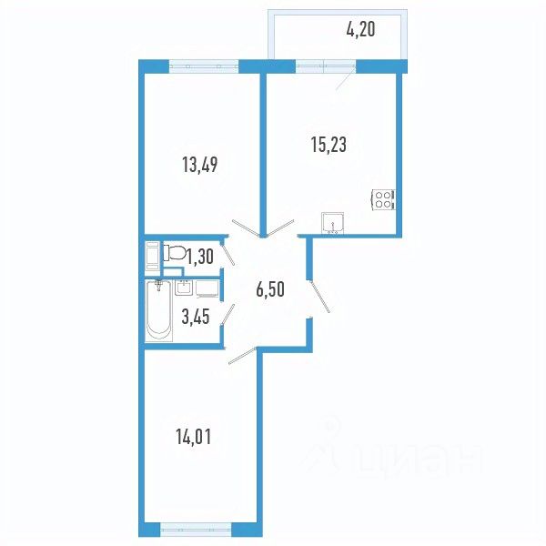 2-комн.кв., 55,2 м², 4/12 этаж