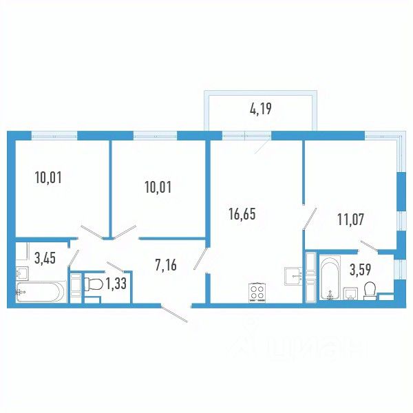 3-комн.кв., 64,5 м², 6/12 этаж