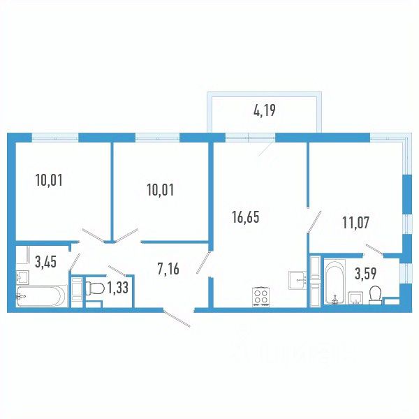 3-комн.кв., 64,5 м², 8/12 этаж