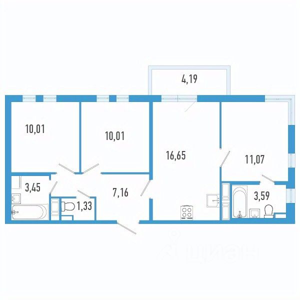 3-комн.кв., 64,5 м², 10/12 этаж