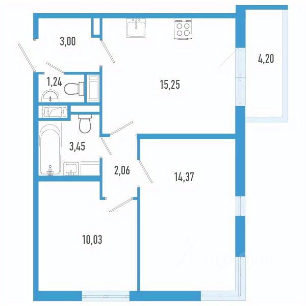2-комн.кв., 50,7 м², 10/12 этаж