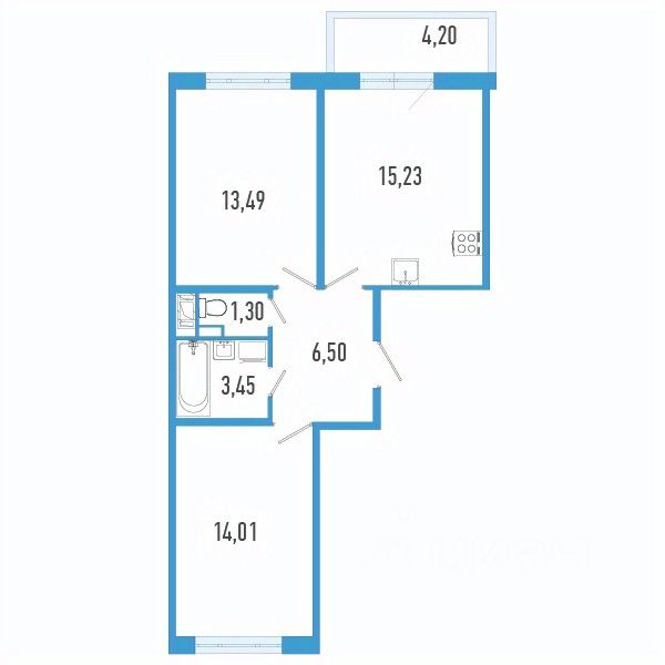 2-комн.кв., 55,2 м², 2/12 этаж