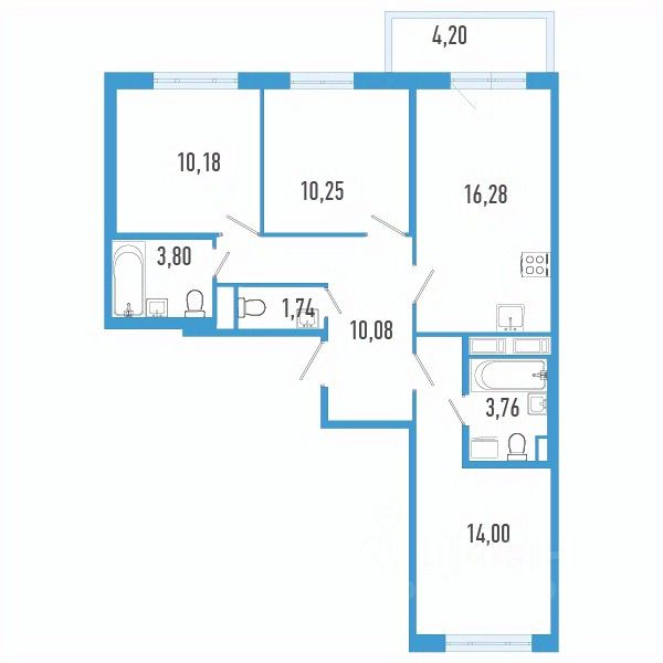 3-комн.кв., 71,3 м², 5/12 этаж