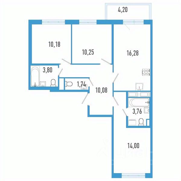 3-комн.кв., 71,3 м², 6/12 этаж