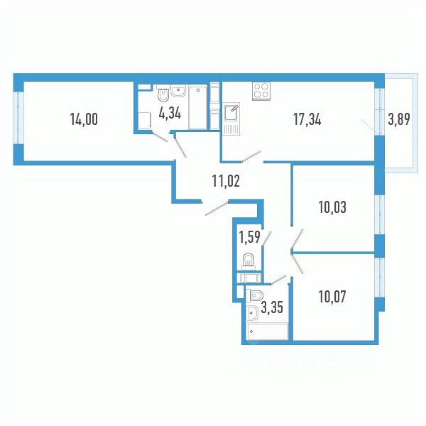 3-комн.кв., 72,9 м², 3/12 этаж