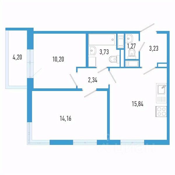 2-комн.кв., 52 м², 4/12 этаж