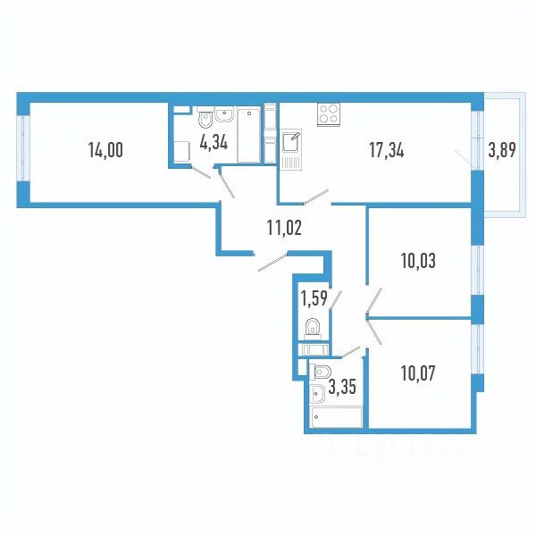 3-комн.кв., 72,9 м², 8/12 этаж