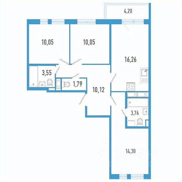3-комн.кв., 71,1 м², 10/12 этаж