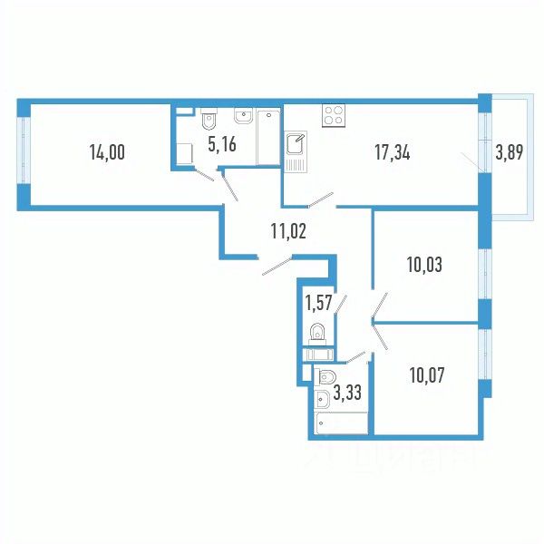 3-комн.кв., 73,7 м², 2/12 этаж