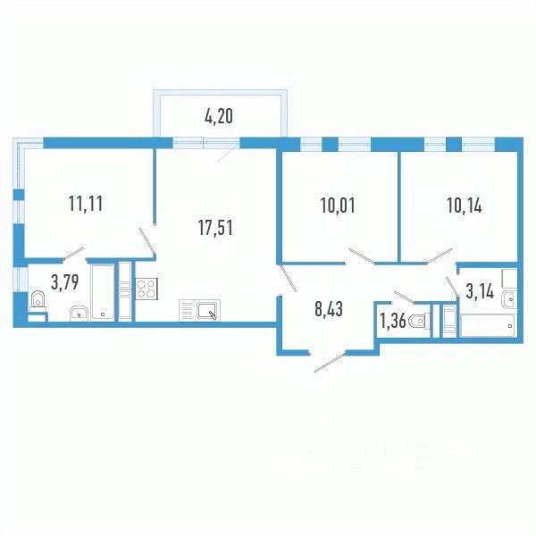 3-комн.кв., 66,8 м², 10/12 этаж