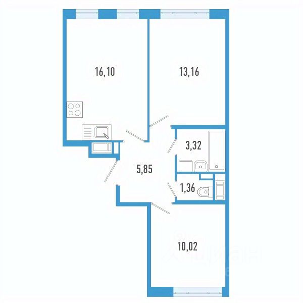 2-комн.кв., 49,8 м², 2/12 этаж