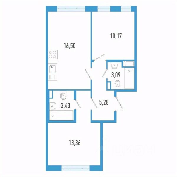 2-комн.кв., 51,8 м², 2/12 этаж