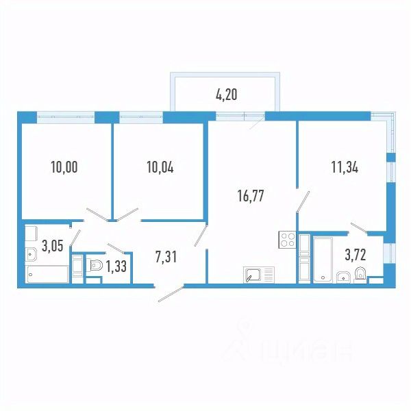 3-комн.кв., 64,8 м², 5/12 этаж