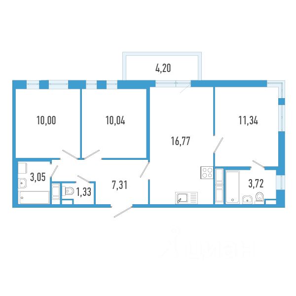 3-комн.кв., 64,8 м², 10/12 этаж