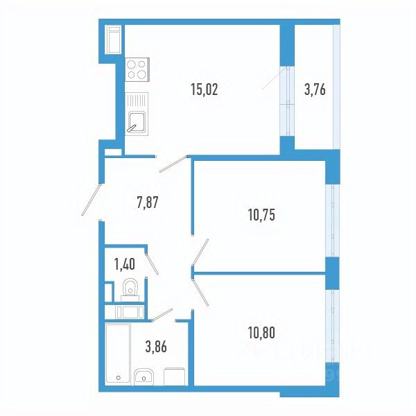 2-комн.кв., 51,6 м², 3/12 этаж