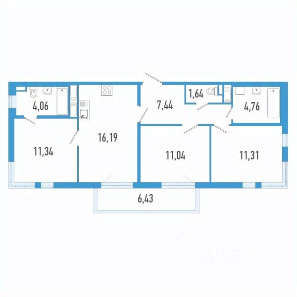 3-комн.кв., 69,7 м², 8/12 этаж