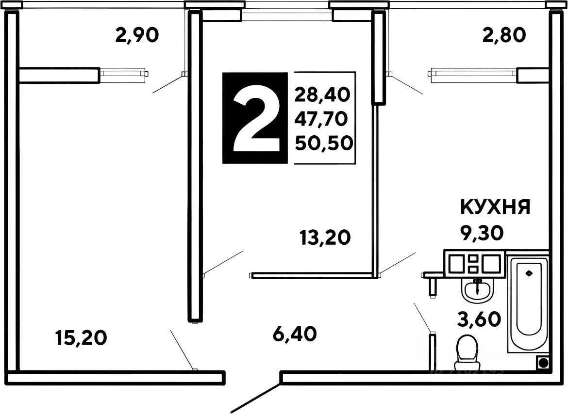 Планировка этой квартиры по данным Циан