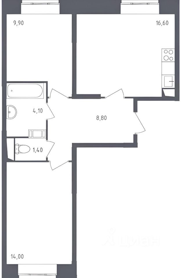Планировка этой квартиры по данным Циан
