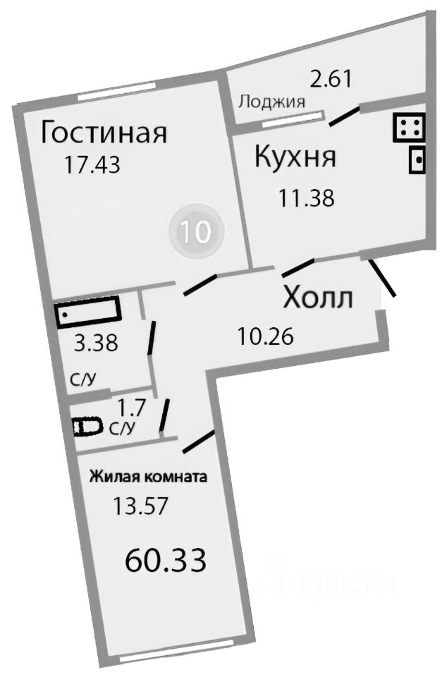 Планировка этой квартиры по данным Циан