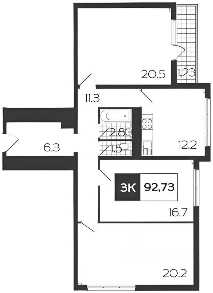 Планировка этой квартиры по данным Циан