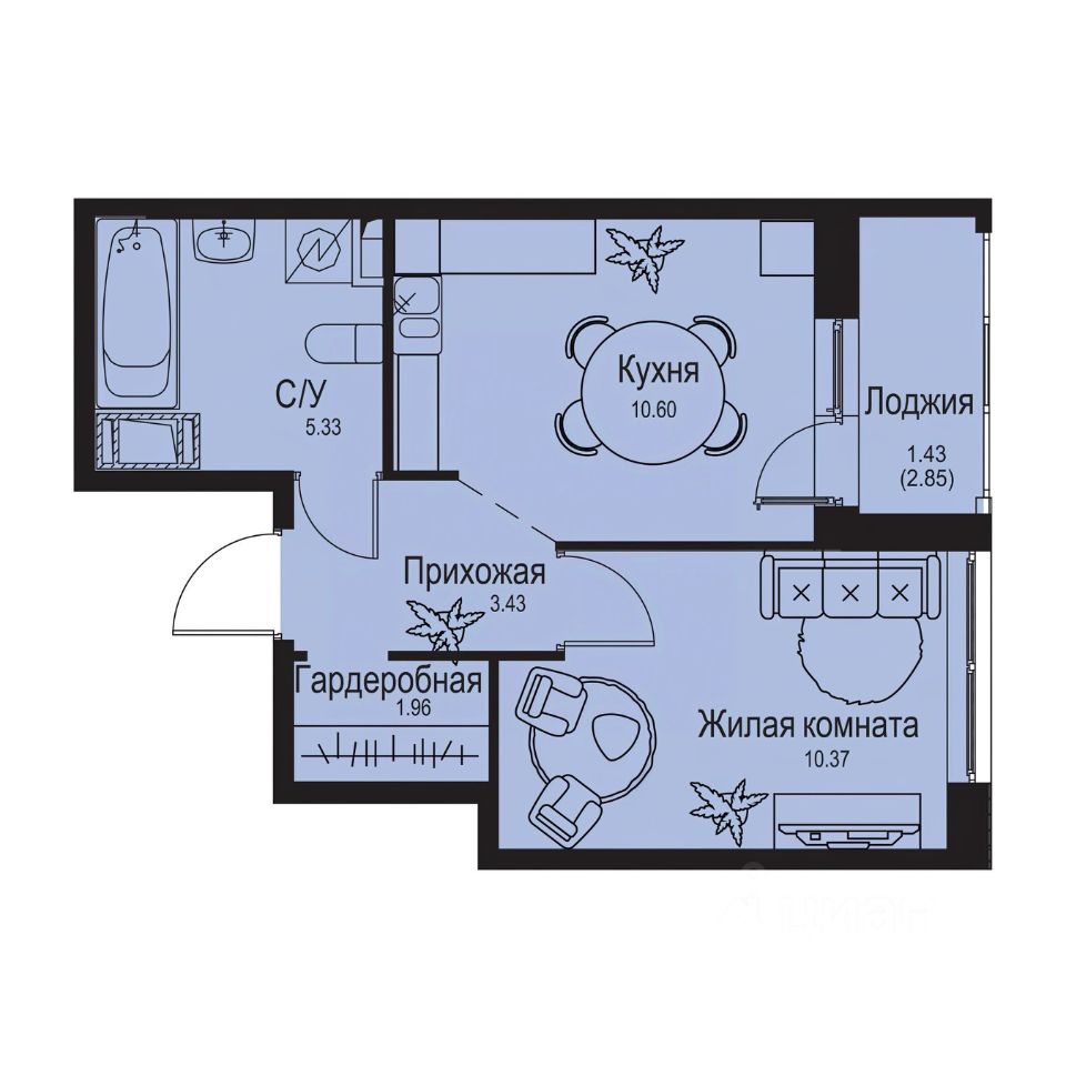 1-комн.кв., 33,1 м², 7/9 этаж