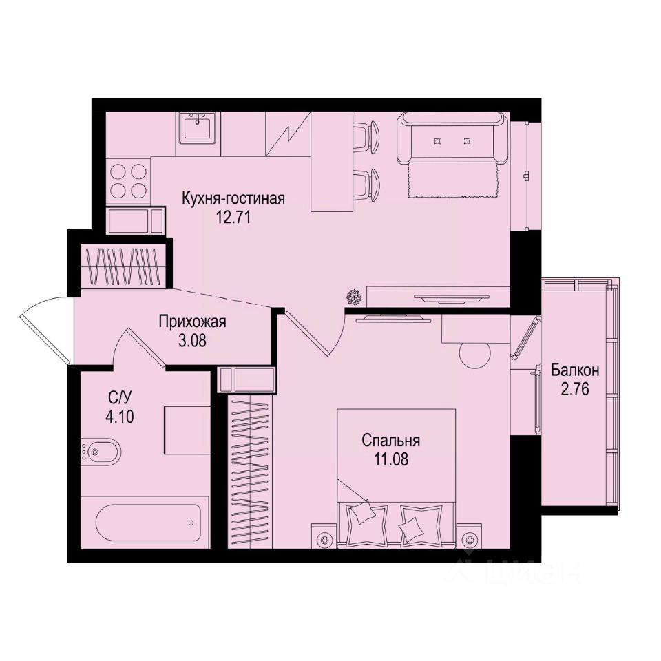 1-комн.кв., 31,8 м², 5/9 этаж