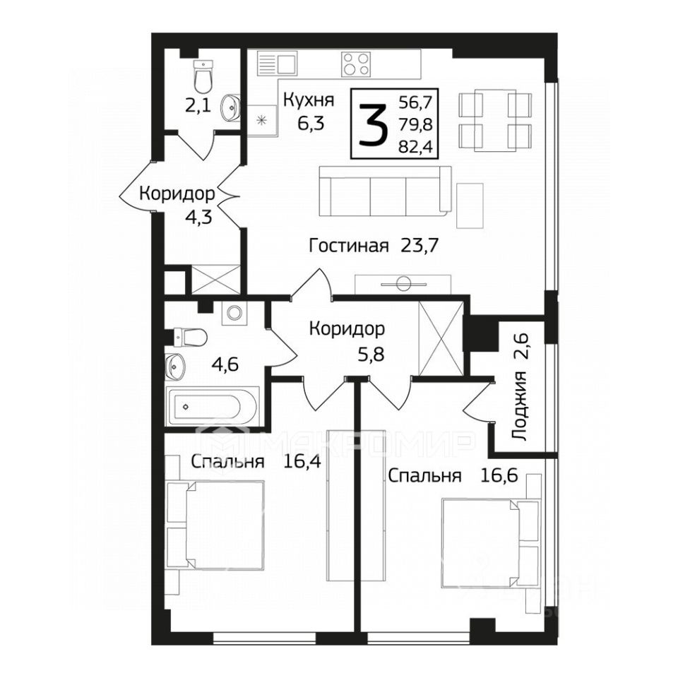 Планировка этой квартиры по данным Циан