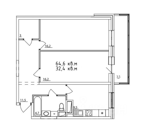 Планировка этой квартиры по данным Циан