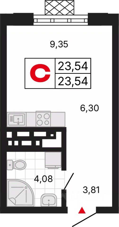 Студия, 23,5 м², 28/31 этаж