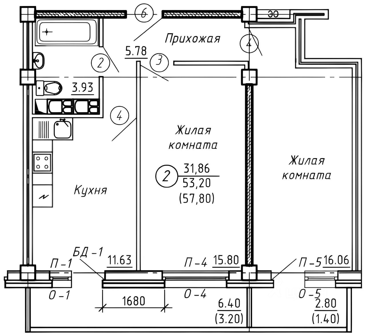 Планировка этой квартиры по данным Циан