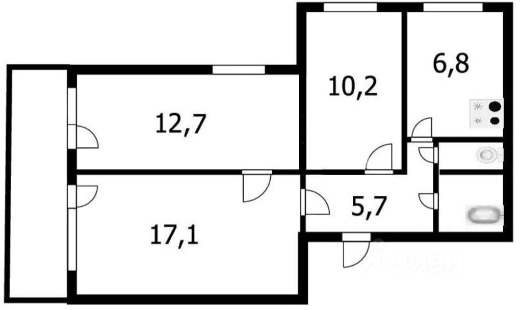 Планировка этой квартиры по данным Циан