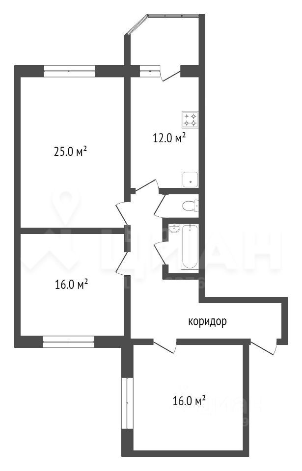 Планировка этой квартиры по данным Циан