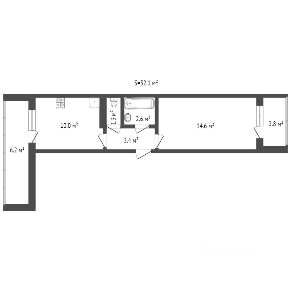 Планировка этой квартиры по данным Циан