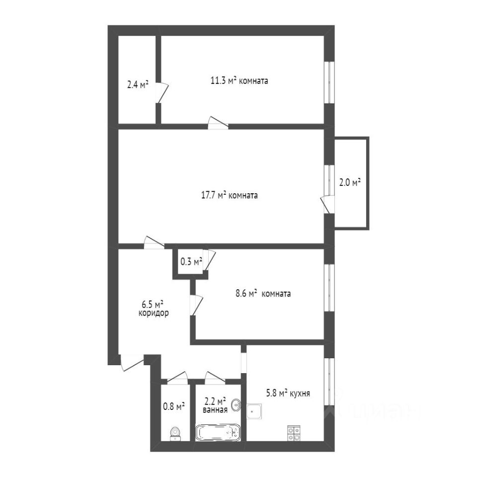 Планировка этой квартиры по данным Циан