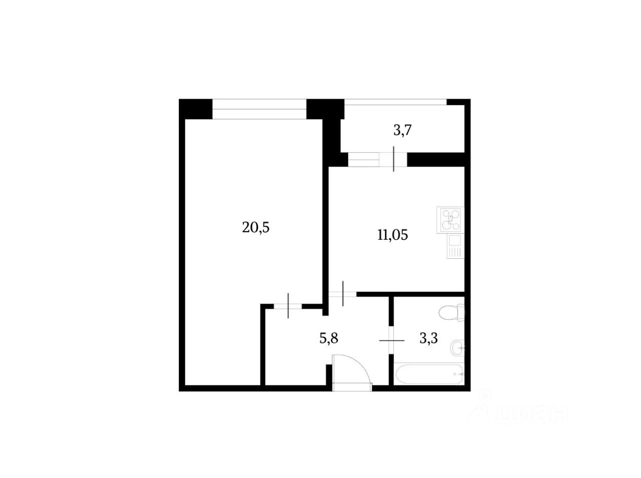 Планировка этой квартиры по данным Циан