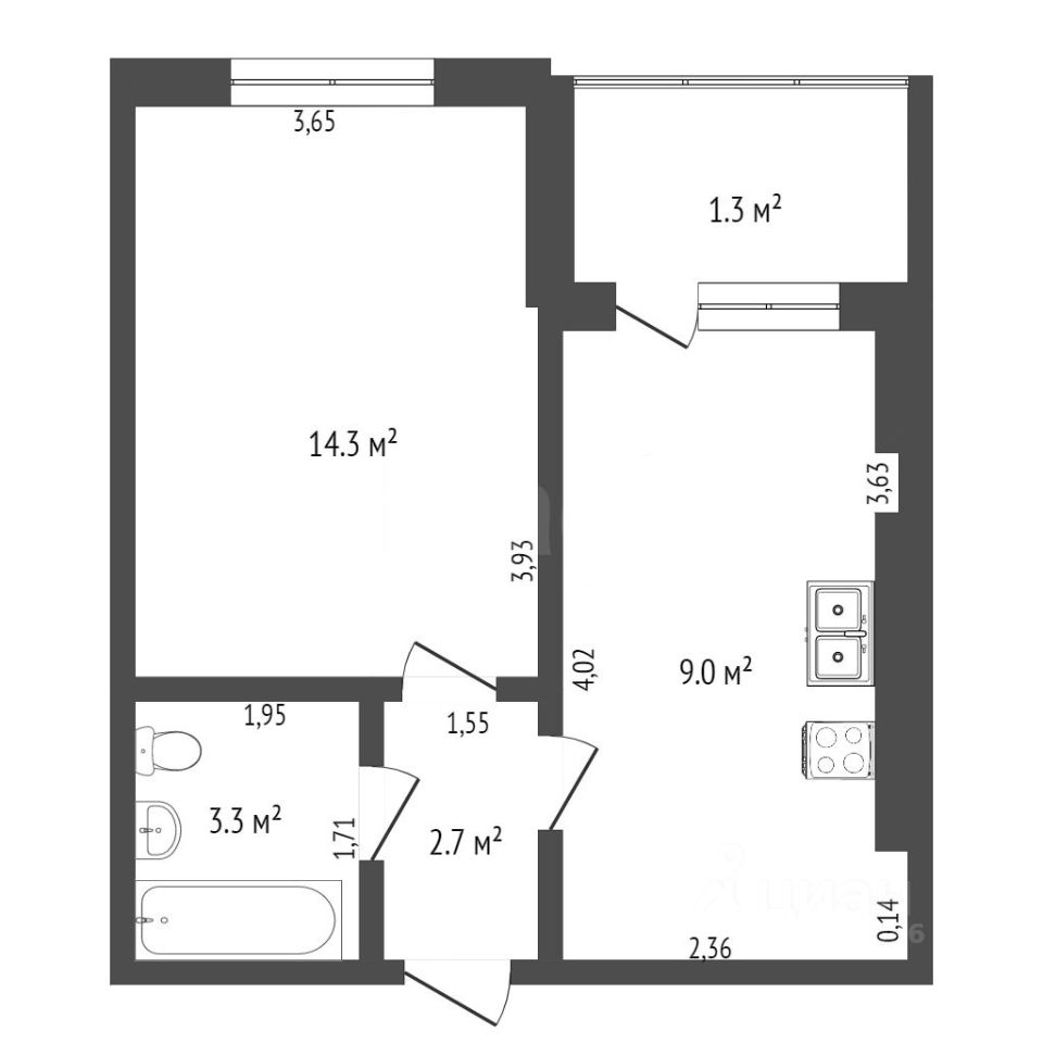 Планировка этой квартиры по данным Циан