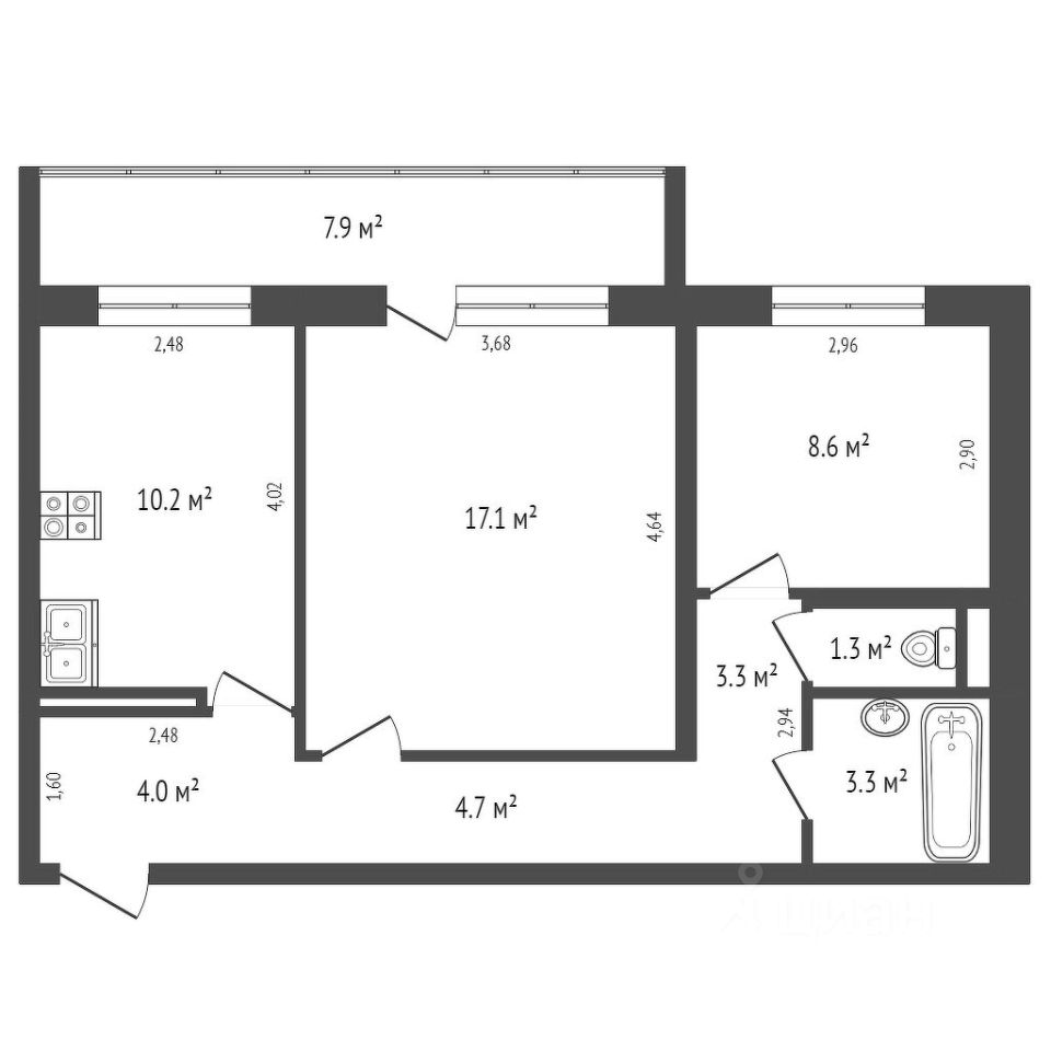 Планировка этой квартиры по данным Циан