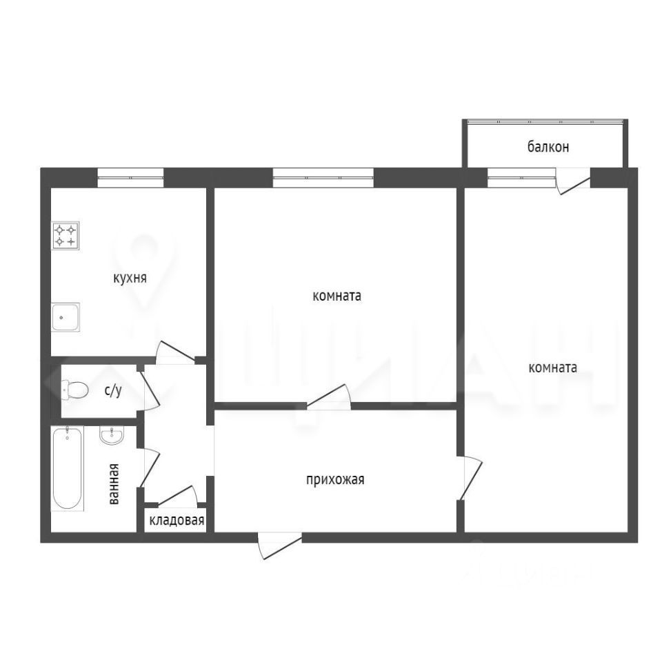 Планировка этой квартиры по данным Циан