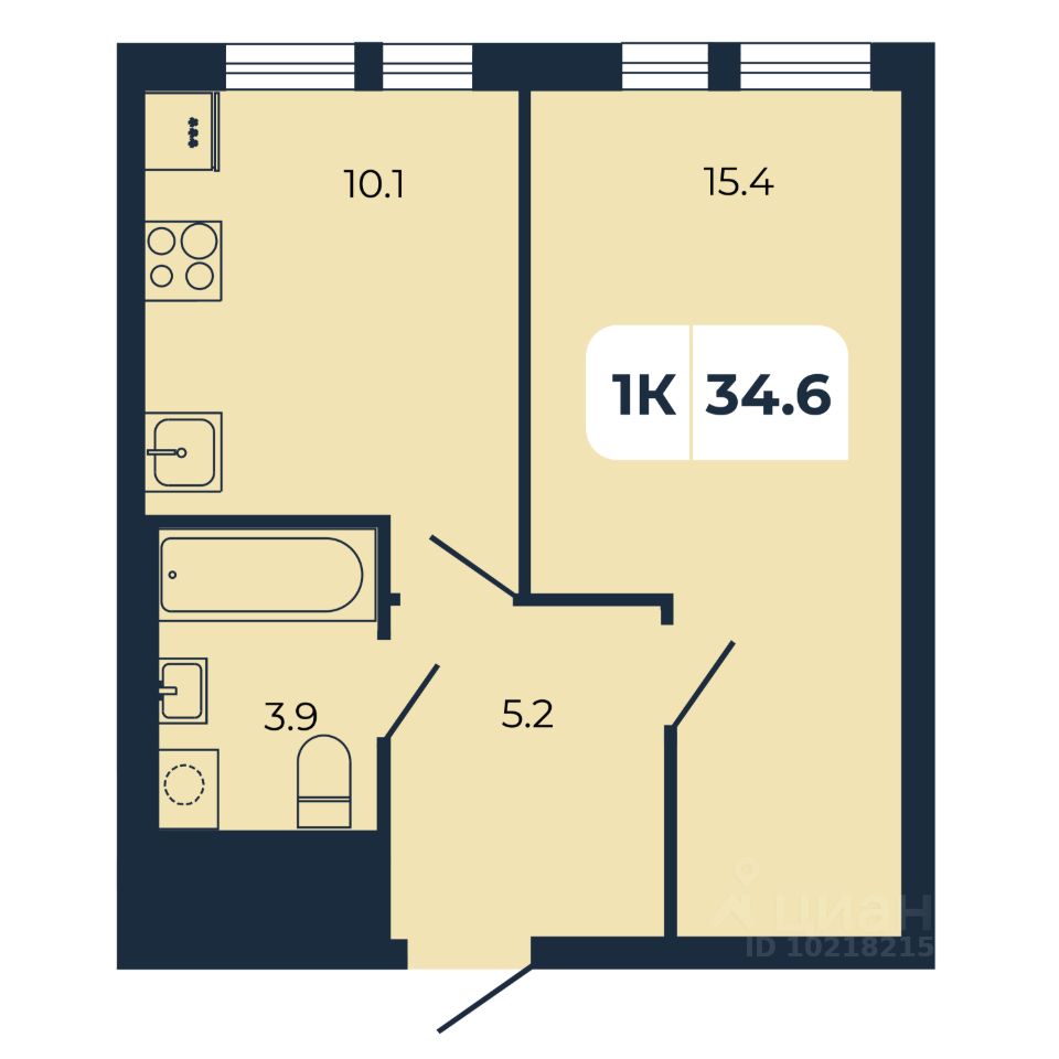 1-комн.кв., 34,6 м², 1/17 этаж