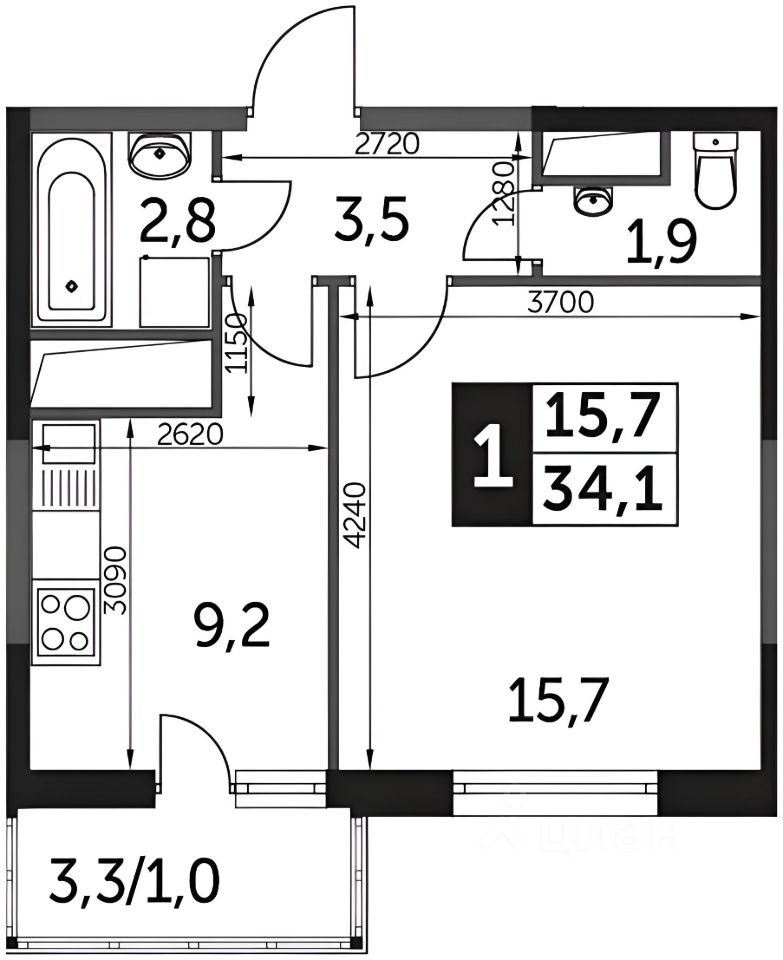 Планировка этой квартиры по данным Циан