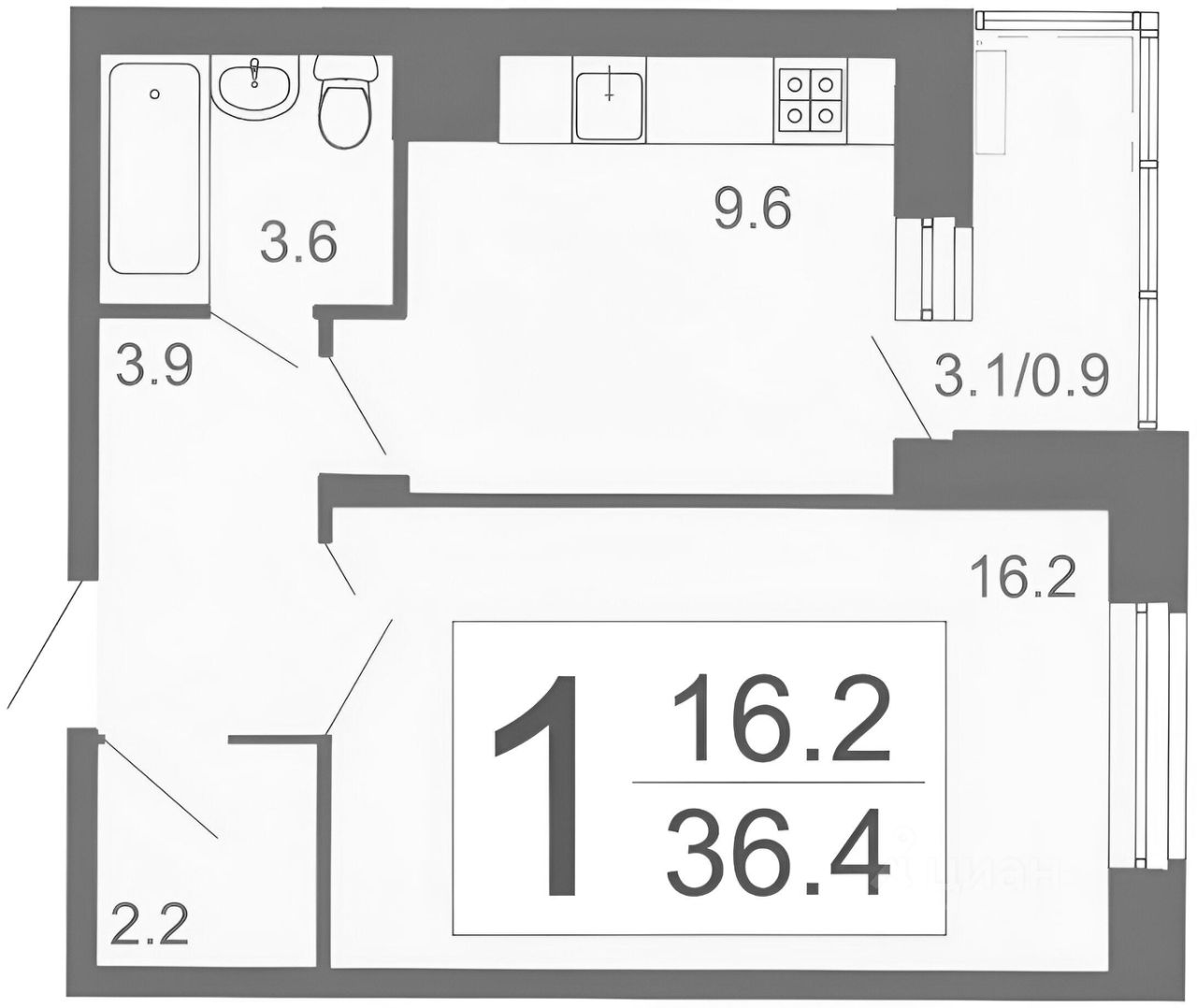 Планировка этой квартиры по данным Циан