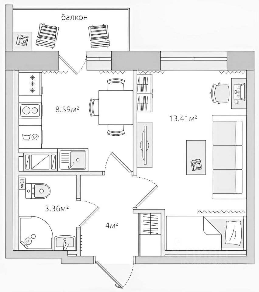 Планировка этой квартиры по данным Циан