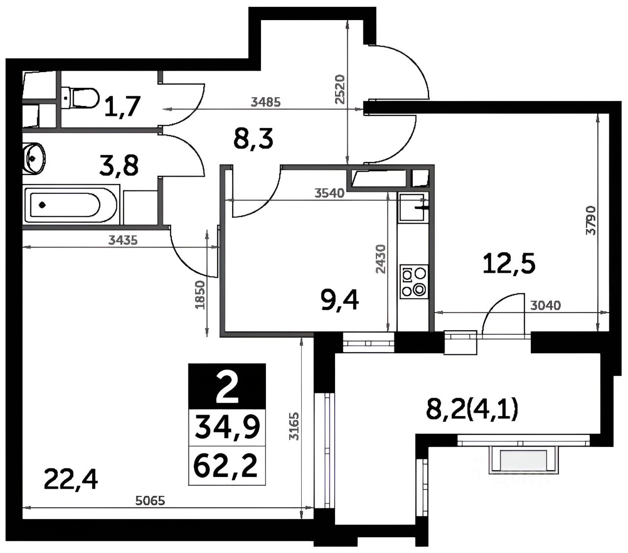 Планировка этой квартиры по данным Циан